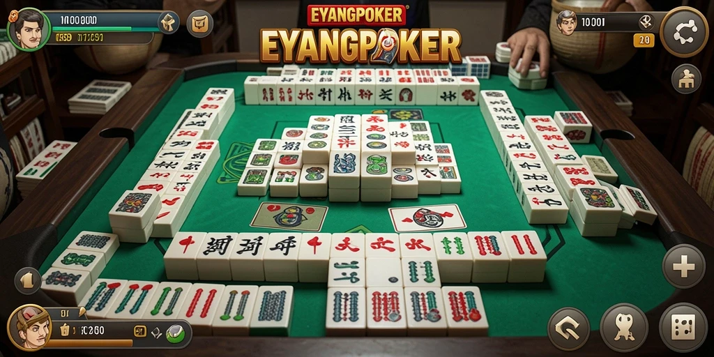 Tampilan gameplay Mahjong di EYANGPOKER yang menegangkan dan seru.