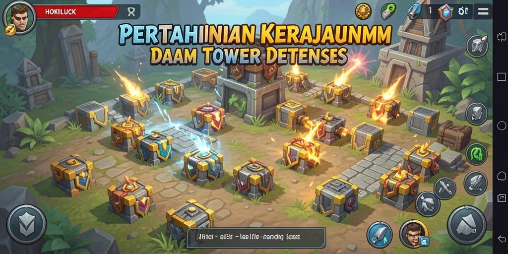Gameplay seru HOKILUCK saat mempertahankan tower dari serangan musuh.
