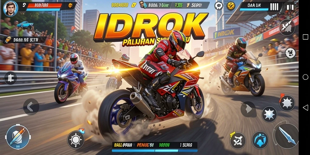 Gameplay seru di IDROK dengan balapan motor yang intens.