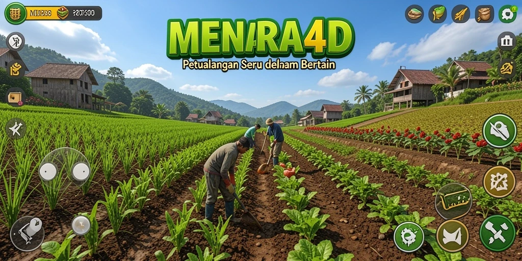 Tampilan menarik dari gameplay <strong>MENARA4D</strong> yang menunjukkan aktivitas bertani.