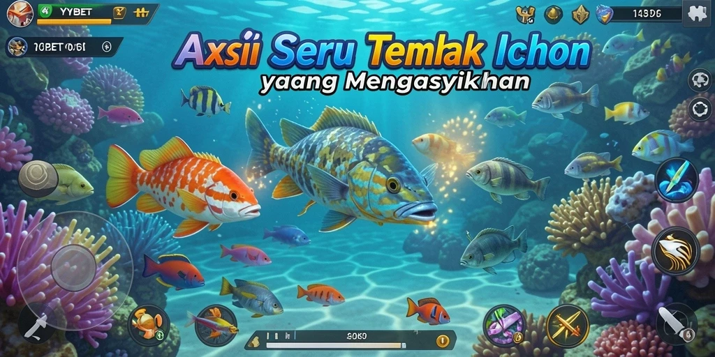 Tampilan gameplay seru dengan aksi menembak ikan.