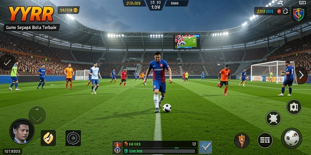Tampilan gameplay YYRR dengan aksi lapangan sepak bola yang intens.